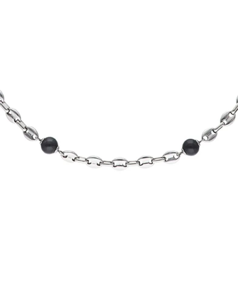 Man Necklaces|Majorica Sailor Chain Necklace In Steel And Black Pearls