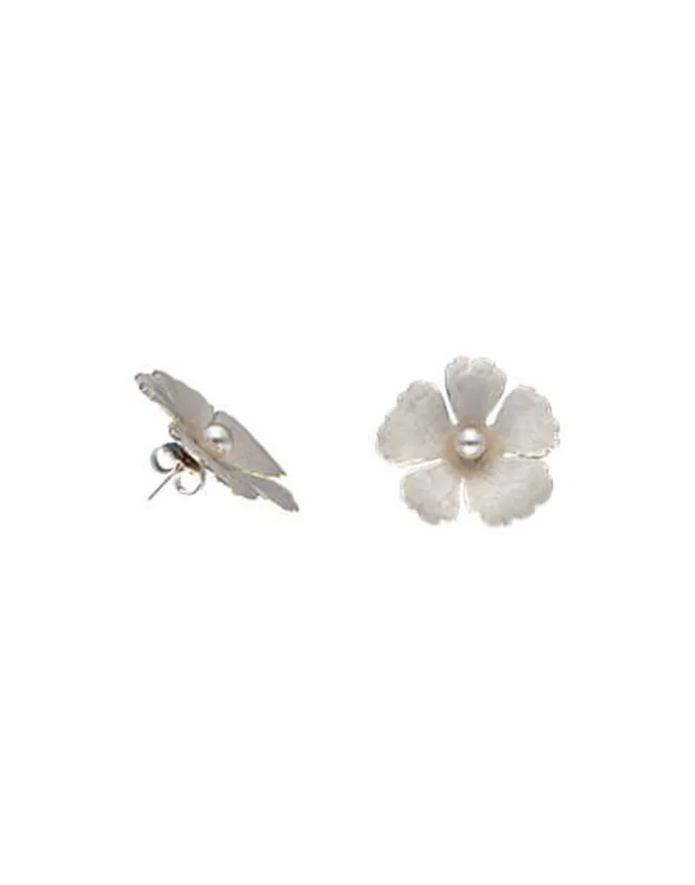 Silver Earrings|Majorica Santorini Bianco Bridal Earrings Small Nacre Flower With Pearls