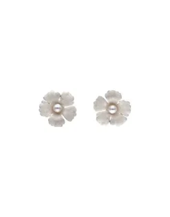 Short Earrings|Majorica Santorini Bianco Bridal Earrings Large Nacre Flower With Pearls