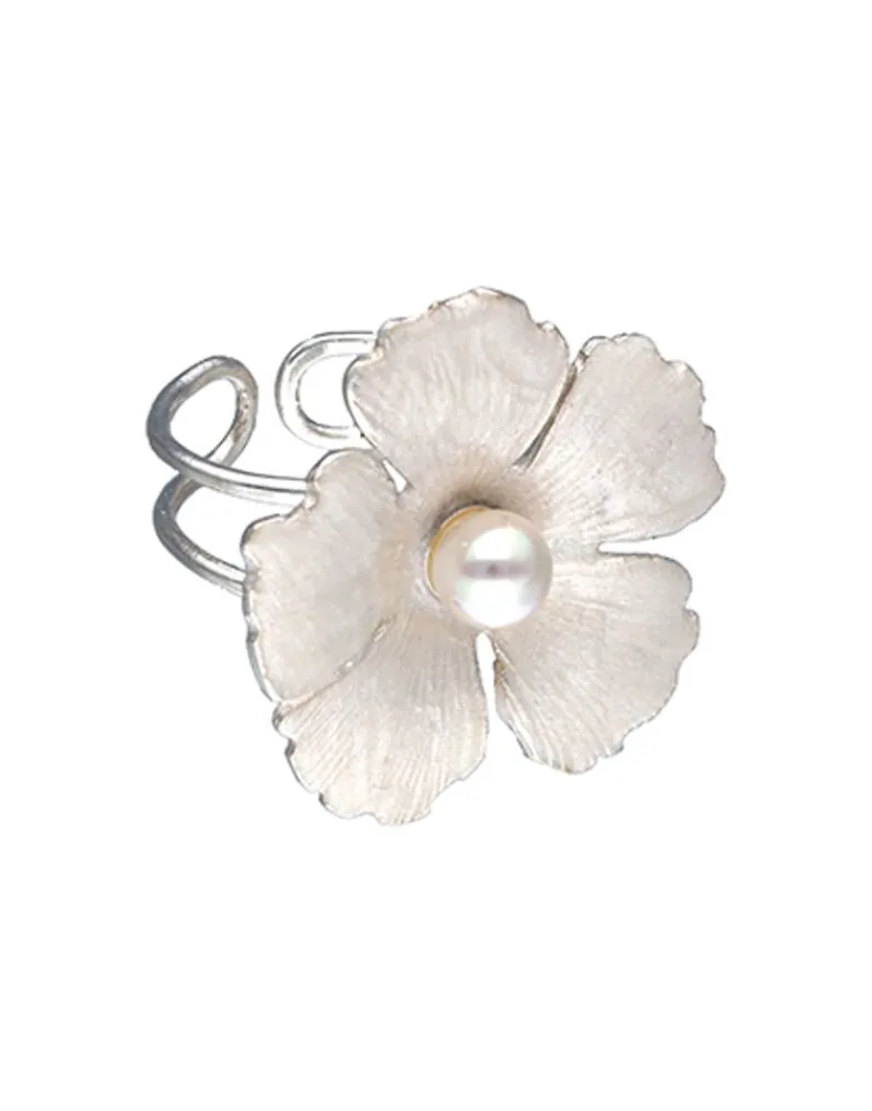 Large Pearl Rings|Majorica Santorini Bianco Bridal Ring With Large Nacre Flower And Round Pearl
