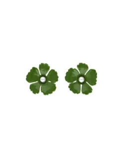 Short Earrings|Majorica Santorini Large Flower Olive Green Earrings In Silver