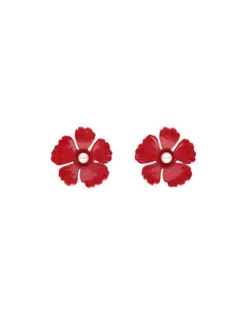 Short Earrings|Majorica Santorini Large Flower Red Earrings In Silver
