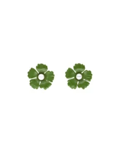 Short Earrings|Majorica Santorini Small Flower Olive Green Earrings In Silver