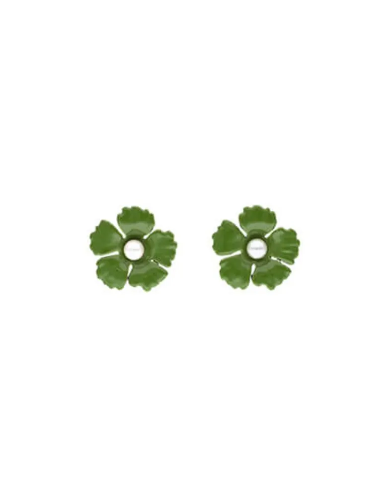 Short Earrings|Majorica Santorini Small Flower Olive Green Earrings In Silver