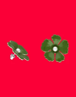 Short Earrings|Majorica Santorini Small Flower Olive Green Earrings In Silver