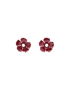 Silver Earrings|Majorica Santorini Small Flower Red Earrings In Silver