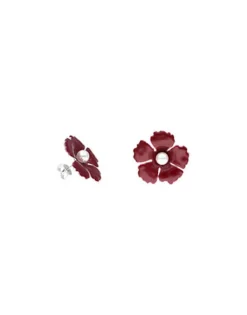 Silver Earrings|Majorica Santorini Small Flower Red Earrings In Silver