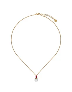 Pendants With Chain|Majorica Selene Gold-Plated Necklace With Pearl And Ruby Red Zirconia