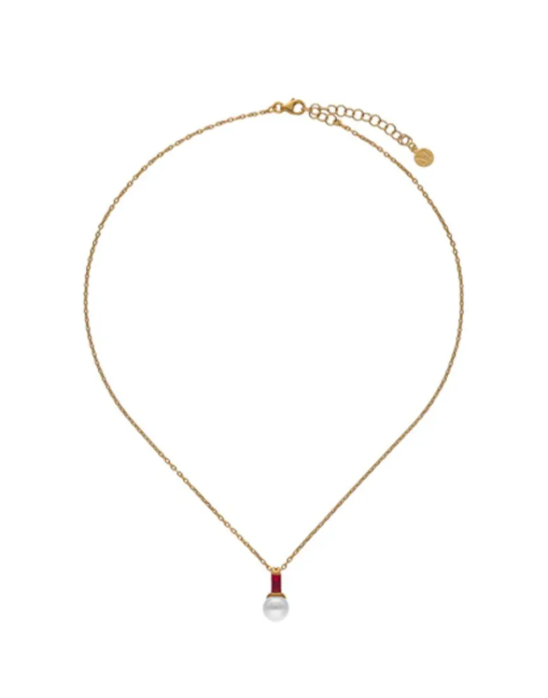 Pendants With Chain|Majorica Selene Gold-Plated Necklace With Pearl And Ruby Red Zirconia