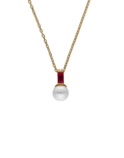 Pendants With Chain|Majorica Selene Gold-Plated Necklace With Pearl And Ruby Red Zirconia