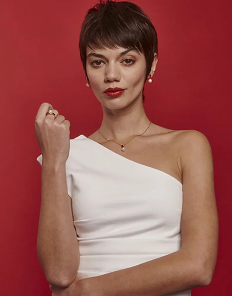 Medium-Sized Rings|Majorica Selene Gold-Plated Ring With Pearl And Ruby Red Zirconia