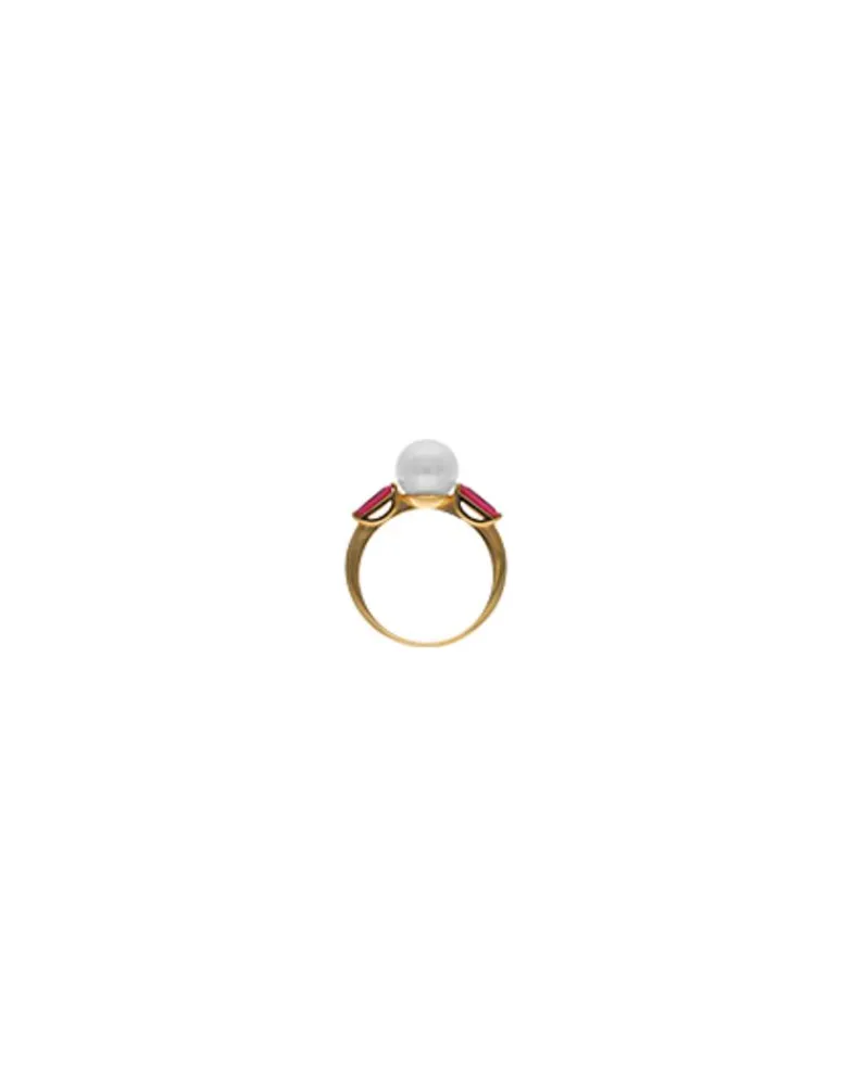 Medium-Sized Rings|Majorica Selene Gold-Plated Ring With Pearl And Ruby Red Zirconia