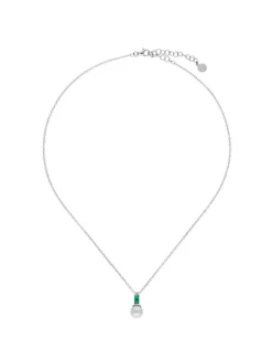 Pendants With Chain|Majorica Selene Silver Necklace With Pearl And Emerald Green Zirconia