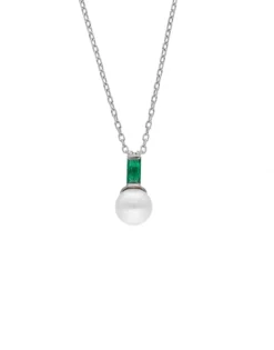 Pendants With Chain|Majorica Selene Silver Necklace With Pearl And Emerald Green Zirconia