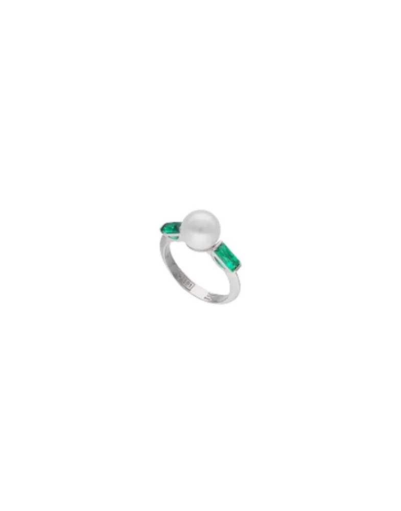 Medium-Sized Rings|Majorica Selene Silver Ring With Pearl And Emerald Green Zirconia