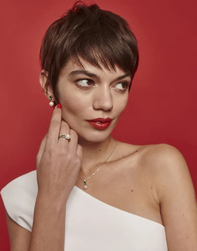 Medium-Sized Rings|Majorica Selene Silver Ring With Pearl And Emerald Green Zirconia