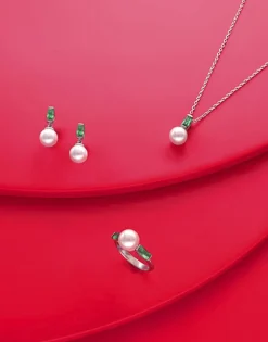 Medium-Sized Rings|Majorica Selene Silver Ring With Pearl And Emerald Green Zirconia