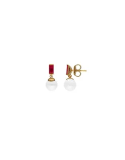 Short Earrings|Majorica Selene You&Me Gold-Plated Earrings With Pearl And Ruby Red Zirconia