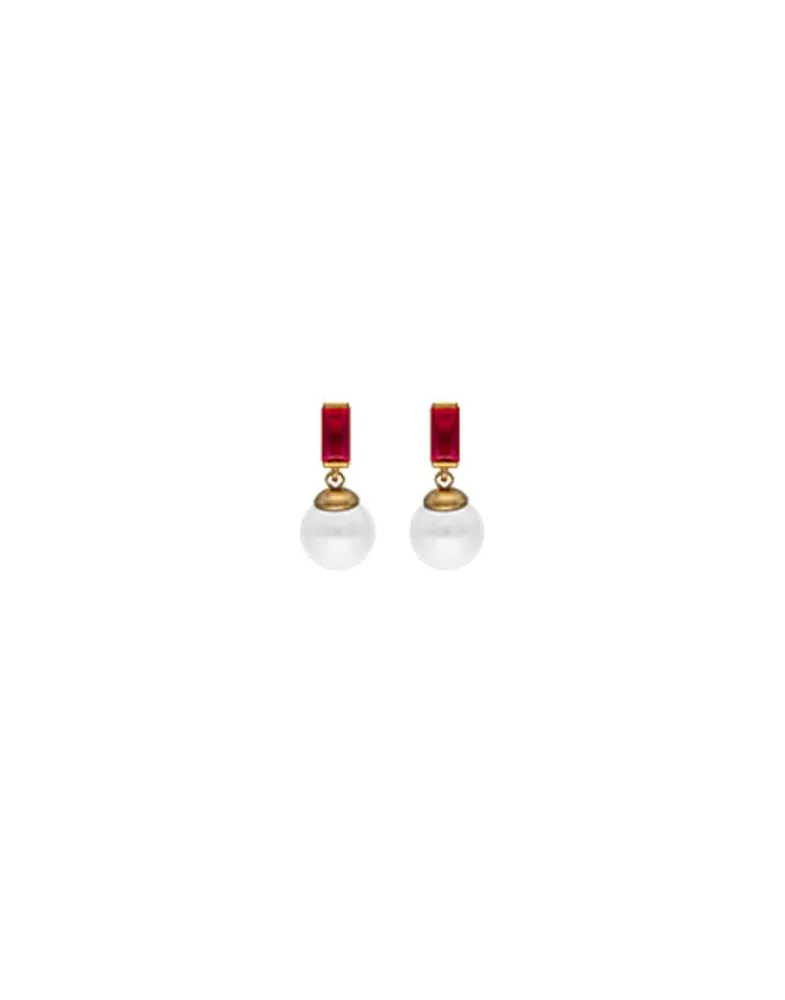 Short Earrings|Majorica Selene You&Me Gold-Plated Earrings With Pearl And Ruby Red Zirconia