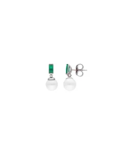Short Earrings|Majorica Selene You&Me Silver Earrings With Pearl And Emerald Green Zirconia
