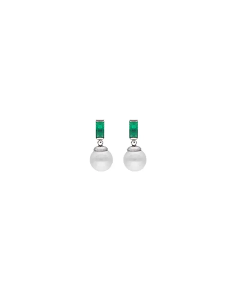 Short Earrings|Majorica Selene You&Me Silver Earrings With Pearl And Emerald Green Zirconia