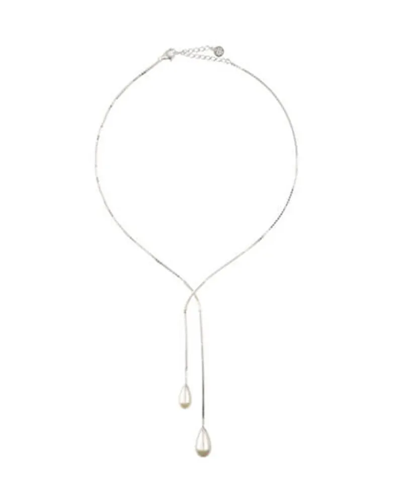 Pearl Chain Necklaces|Majorica Short Elixa Silver Necklace With White Pear Drop Pearl