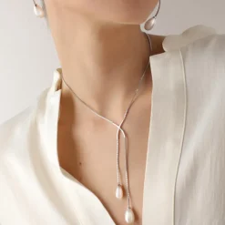Pearl Chain Necklaces|Majorica Short Elixa Silver Necklace With White Pear Drop Pearl