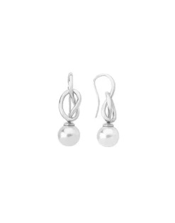 Pearl Drop Earrings|Majorica Sicilia Earrings With A Silver Knot And A Round Pearl