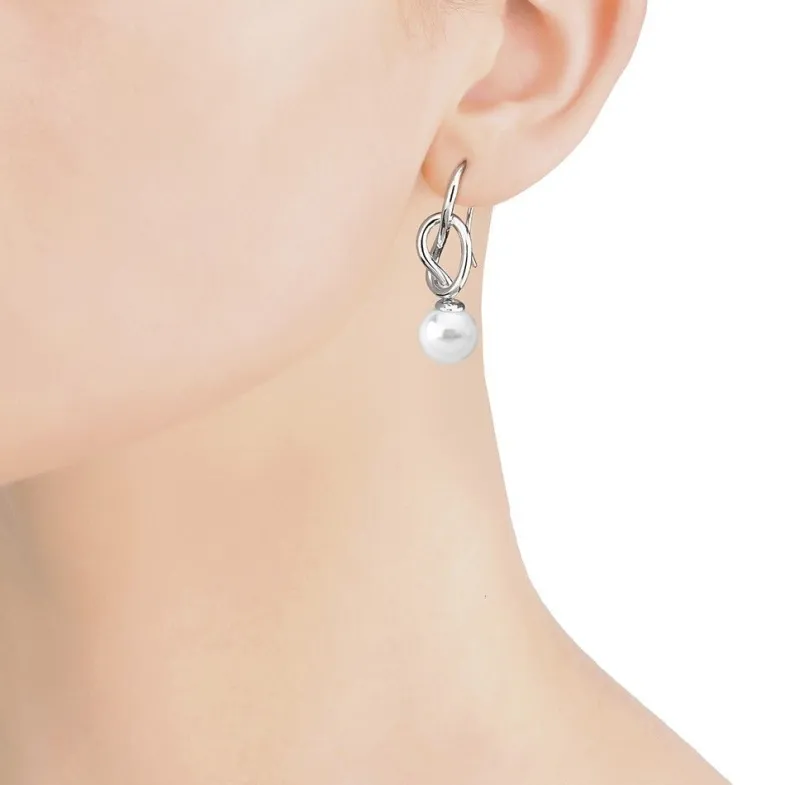 Pearl Drop Earrings|Majorica Sicilia Earrings With A Silver Knot And A Round Pearl