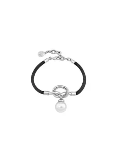 Leather Bracelets|Majorica Sicilia Leather Bracelet With A Silver Knot And A Round Pearl