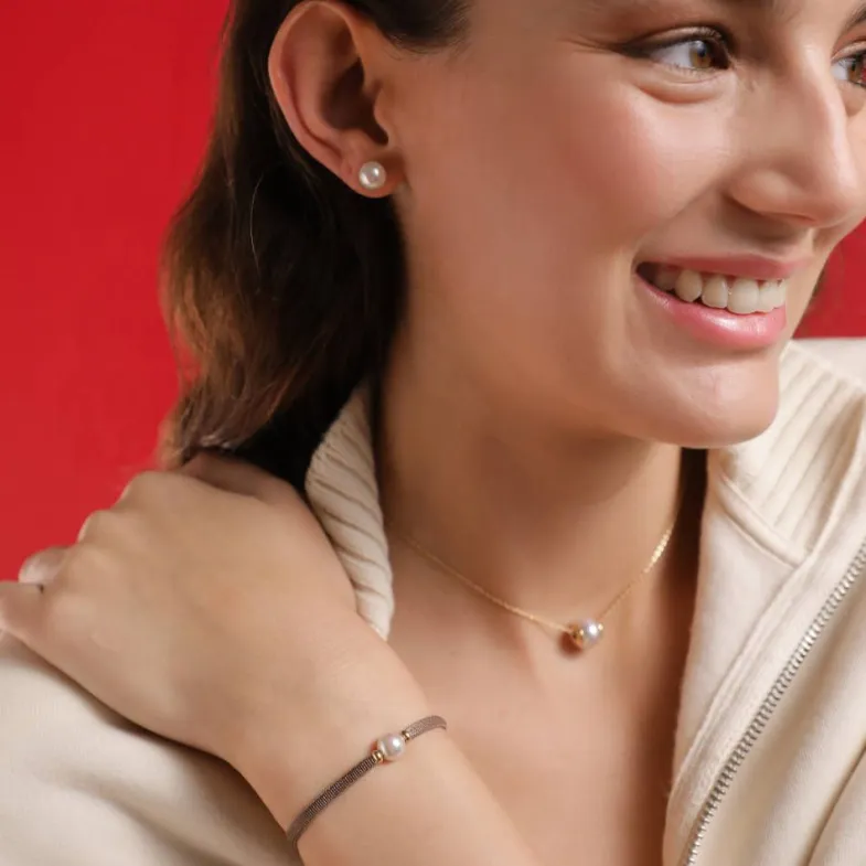 Elastic Bracelets|Majorica Sifnos Adjustable Unisex Elastic Bracelet Taupe