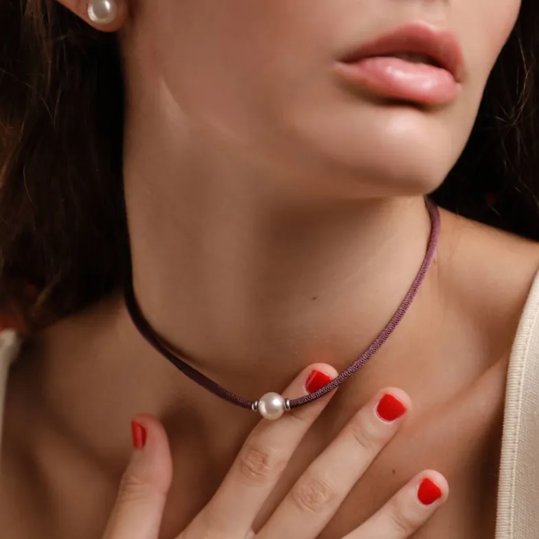 Silver Earrings|Majorica Sifnos Adjustable Unisex Elastic Necklace Magenta