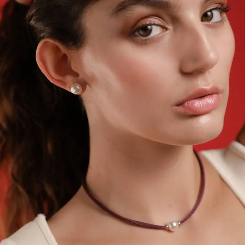 Silver Earrings|Majorica Sifnos Adjustable Unisex Elastic Necklace Magenta