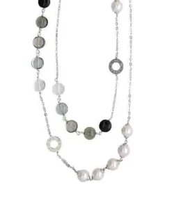 Pearl Chain Necklaces|Majorica Silver Algaida Long Multiposition Necklace With Black Murano Glass