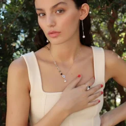 Pearl Chain Necklaces|Majorica Silver Algaida Short Necklace With Pearl And Black Murano Glass