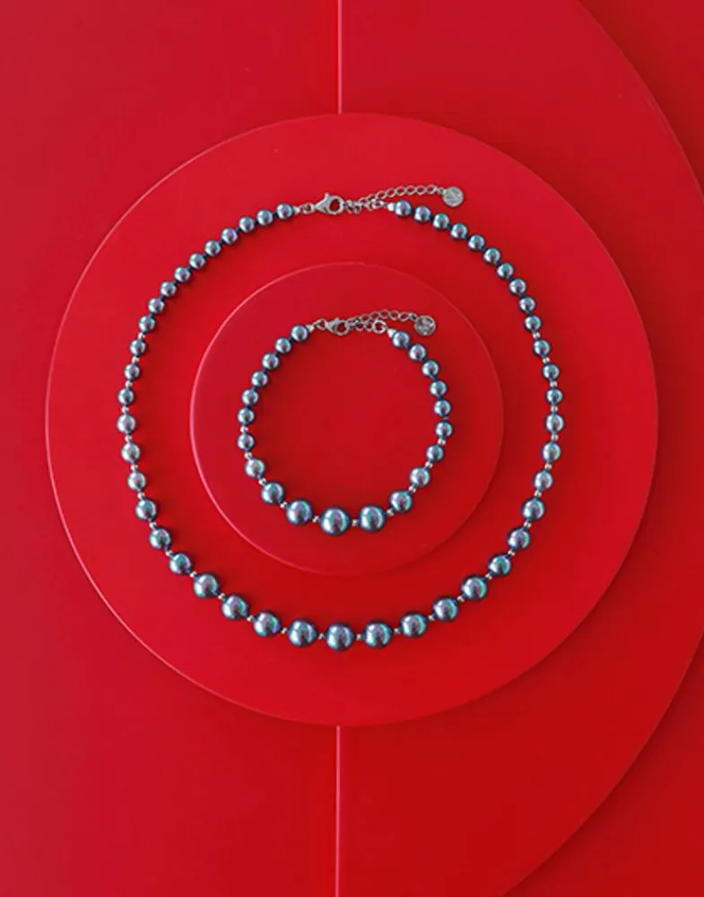 Silver Bracelets|Majorica Silver Bracelet Lyra With 6/10Mm Gray Pearls