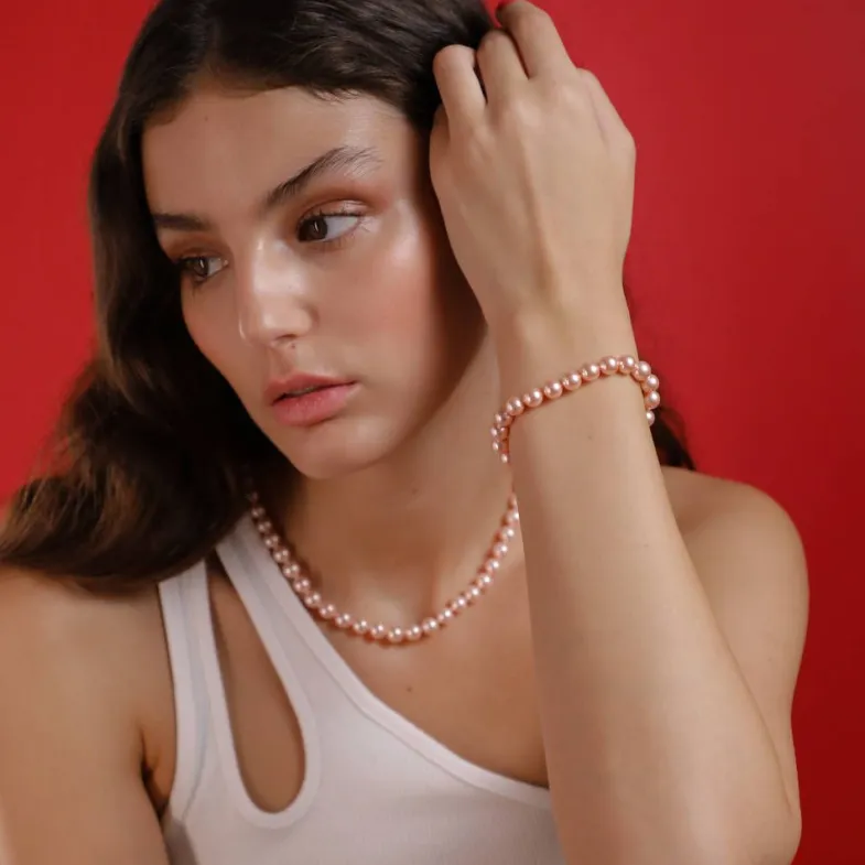 Silver Bracelets|Majorica Silver Bracelet Lyra With 6Mm Pink Pearls