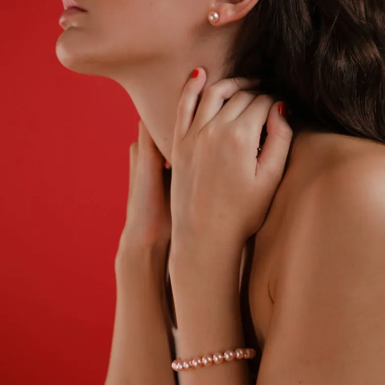 Silver Bracelets|Majorica Silver Bracelet Lyra With 8Mm Pink Pearls