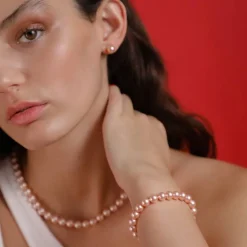 Silver Bracelets|Majorica Silver Bracelet Lyra With 8Mm Pink Pearls