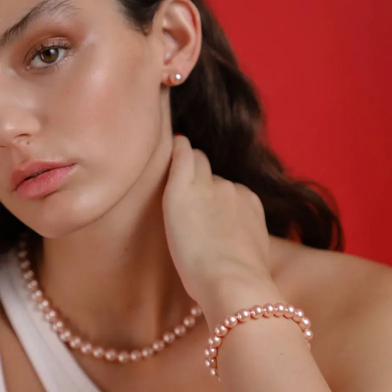 Silver Bracelets|Majorica Silver Bracelet Lyra With 8Mm Pink Pearls