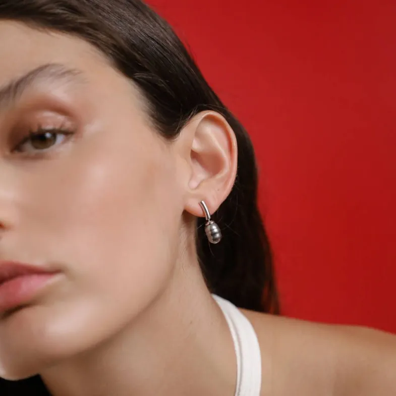 Pearl Drop Earrings|Majorica Silver Earrings Agora With Barroque Gray Pearl