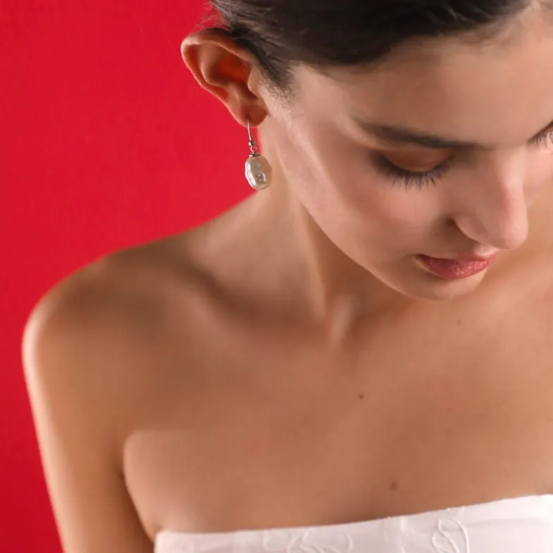 Pearl Drop Earrings|Majorica Silver Earrings Agora With 12Mm Barroque White Pearl
