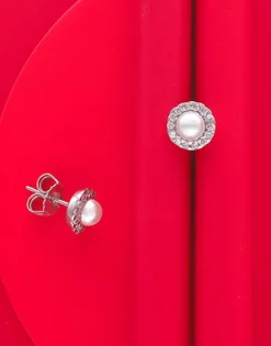 Short Earrings|Majorica Silver Earrings Cometa With Round Pearl