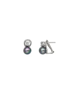 Tu & Yo Earrings|Majorica Silver Earrings Selene 8Mm Gray Pearl And Zircons