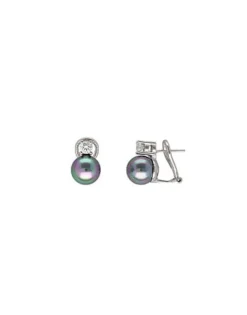 Tu & Yo Earrings|Majorica Silver Earrings Selene 10Mm Gray Pearl And Zircons