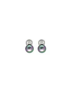 Tu & Yo Earrings|Majorica Silver Earrings Selene 10Mm Gray Pearl And Zircons