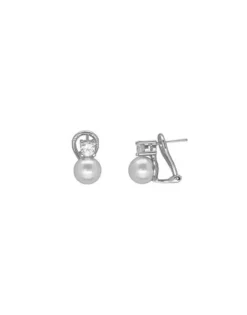 Tu & Yo Earrings|Majorica Silver Earrings Selene With 8Mm White Pearl And Zircons