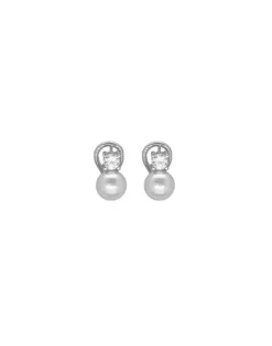 Tu & Yo Earrings|Majorica Silver Earrings Selene With 8Mm White Pearl And Zircons