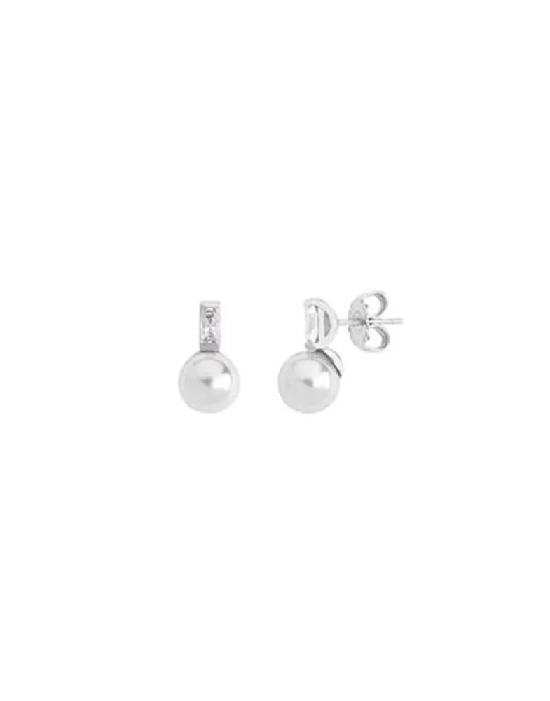 Tu & Yo Earrings|Majorica Silver Earrings Selene With 8Mm White Pearl And Zircons