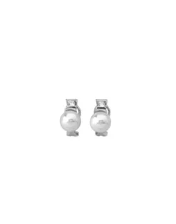 Tu & Yo Earrings|Majorica Silver Earrings Selene With 9Mm White Pearl And Zircons